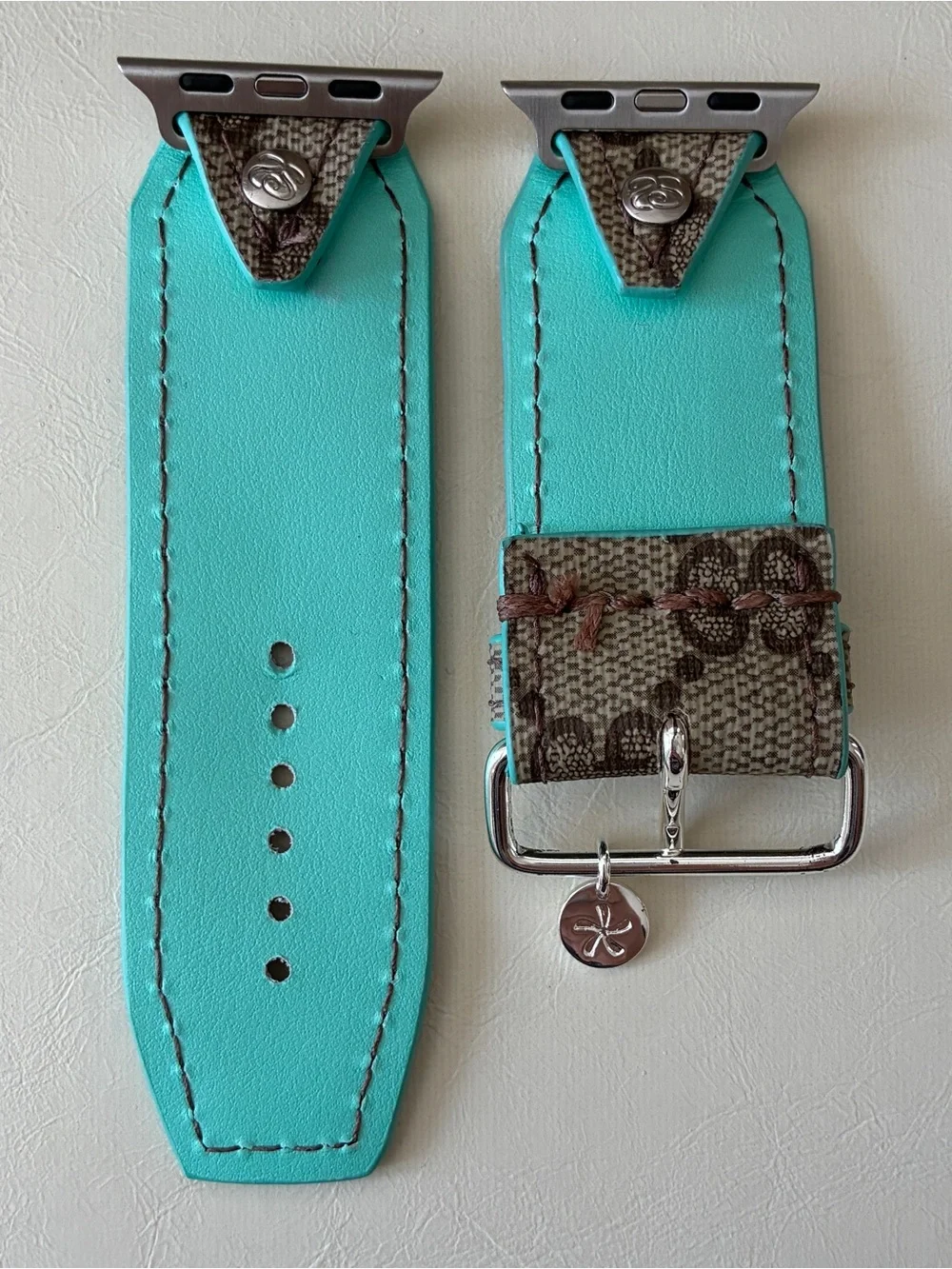 Spark*l “Audrey Blooms” on Authentic Upcycled Brown Webbed GG Apple Watch Band